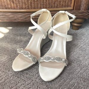 White Satin Bedazzled Wedges